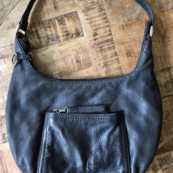 Stone Mountain Black Leather & Suede Shoulder Bag/Hobo - Picture 1 of 7